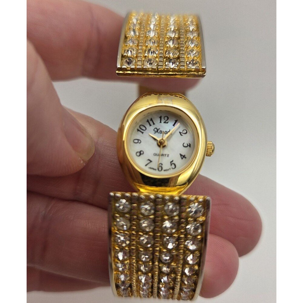 Vtg Xanadu Goldtone Bangle Bracelet Watch Quartz Dial Rhinestone Encrusted Works